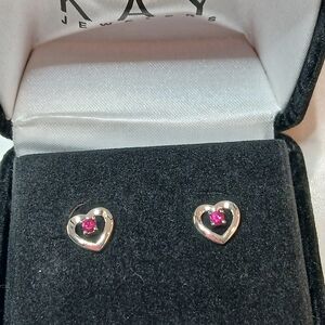 VALENTINE'S DAY Heart Earrings Lab-Created Ruby Set In Sterling Silver